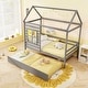 preview thumbnail 15 of 18, Gymax Twin Size House Bed with Trundle Wooden Platform Bed w/ Roof