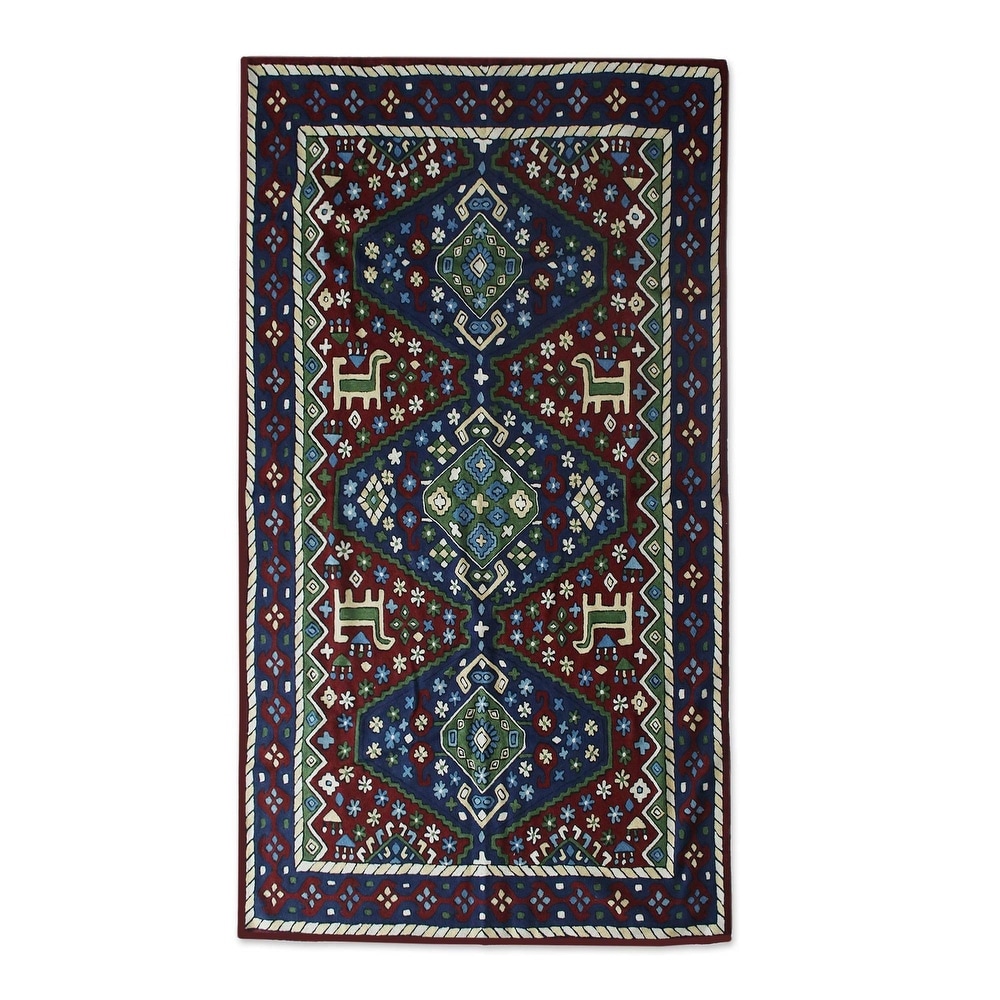 Handwoven Geometric Wool Area Rug from Uzbekistan (2.5x4), 'Silk Road  Diamonds