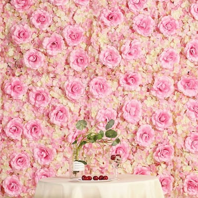 Enova Home Artificial Faux Foliage Flowers Wall Mat Panel Hydrangea and Rose Flowers Backdrop Wedding Party Photo Event Decor