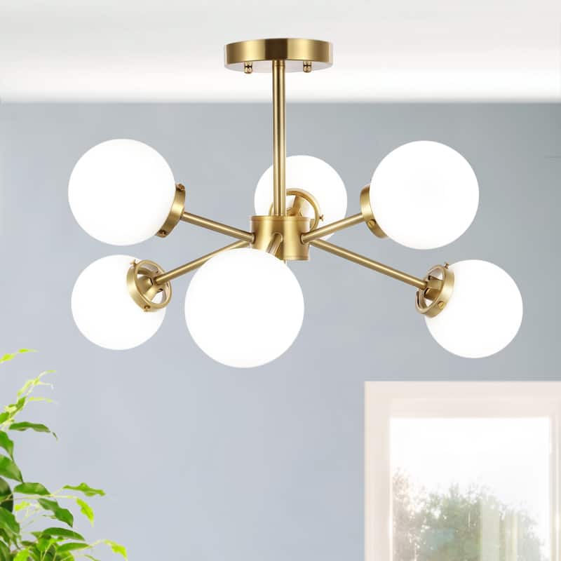 GetLedel 6-Light Dimmable Sputnik Semi-Flush Mount Chandelier with Glass Globe Shades