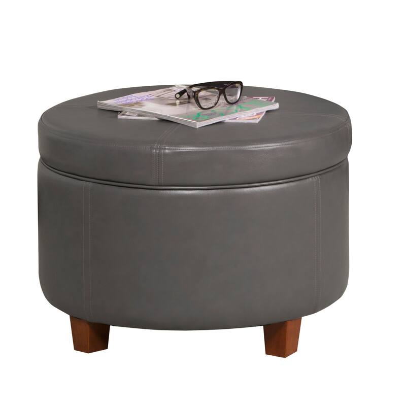 Porch & Den Rockwell Charcoal Grey Leatherette Round Storage Ottoman