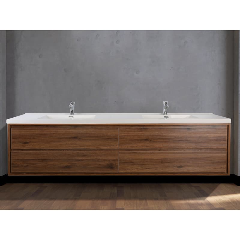Sage 84" wall mounted bathroom vanity with double basin acrylic top - 84 - rosewood