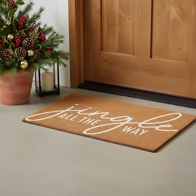 HomeRoots 24" X 36" Brown And White Christmas Outdoor Coir Door Mat - 24.00' X '36.00