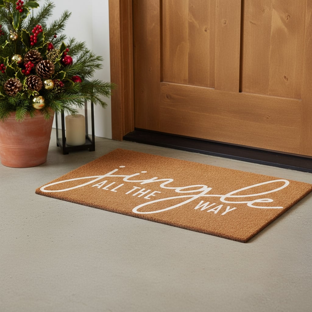 HomeRoots 24" X 36" Brown And White Christmas Outdoor Coir Door Mat - 24.00' X '36.00