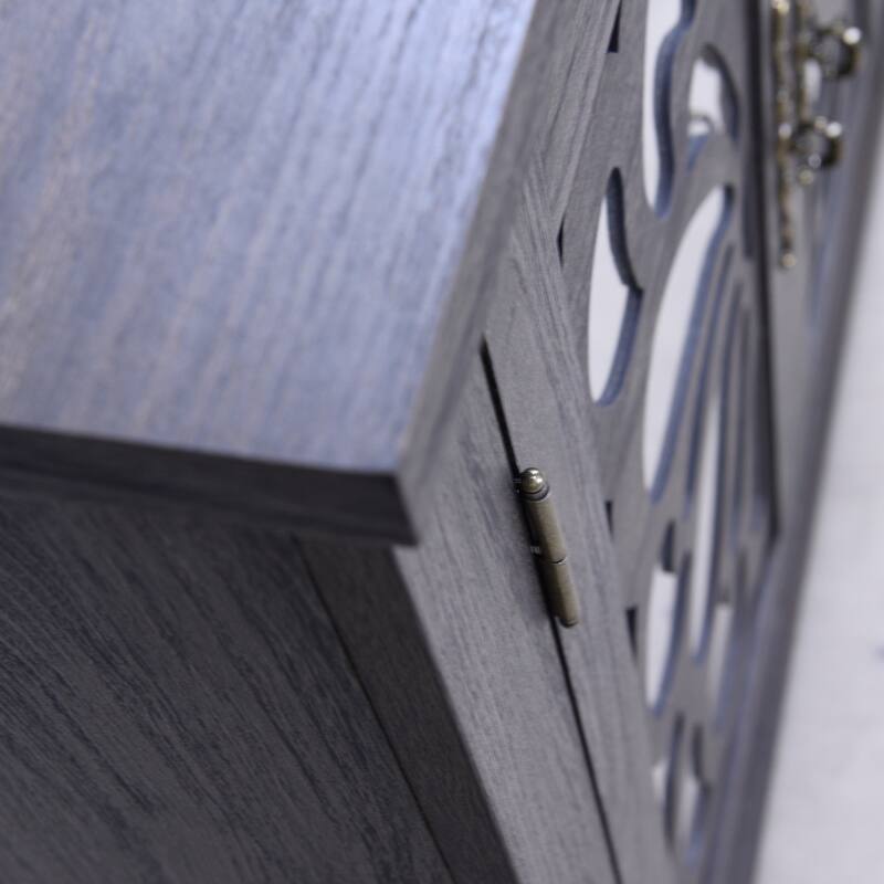 Elegant sideboard with 2 acrylic mirrored doors Sideboard and Buffet with Storage, Hollow-Carved Accent Cabinet