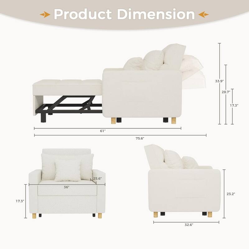 AECOJOY Adjustable Sleeper Chair Bed 3-in-1 Convertible Futon Sofa