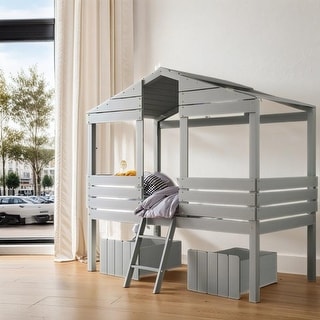 Twin Size Low Loft Wood House Bed with Two Drawers - Bed Bath & Beyond ...