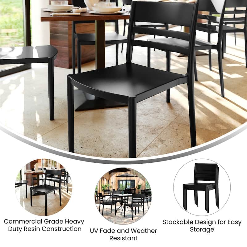Commercial All-Weather Resin Patio Stack Chair with Slatted Backrest - 19.75"W x 20.75"D x 31.75"H