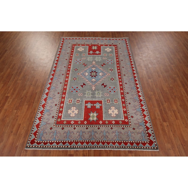 Gray Kazak Oriental Area Rug Handmade Wool Carpet - 6'6" x 10'2"
