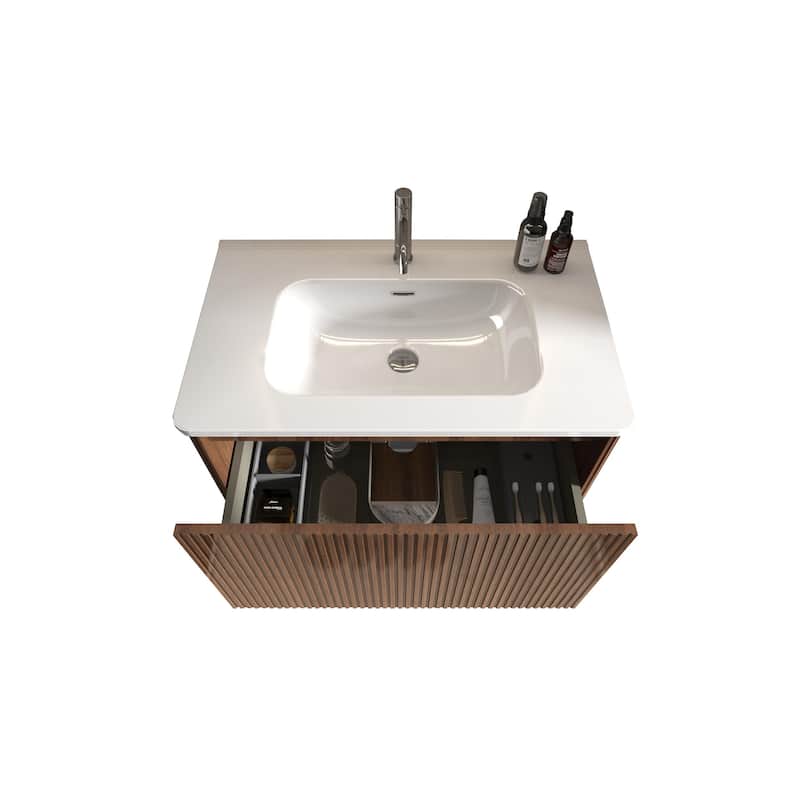 GDFStudio - Etna Floating Bathroom Vanity with Integrated Ceramic Sink, Modern Handle-Free Wall-Mounted Design, Pre-Assembled