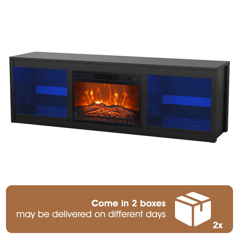 66" Modern Black Electric Fireplace TV Stands Console for 75-inch TV with Remote - 66 in console width