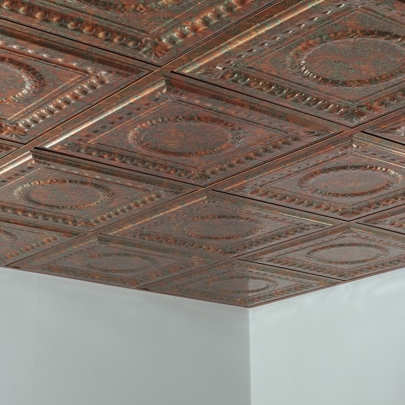 FASÄDE Rosette Decorative Vinyl 2ft x 2ft Lay in Ceiling Panel in Copper Fantasy (5 Pack)