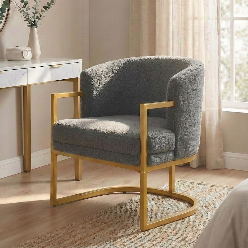 Modern Accent Chair Cozy Armchair Upholstered Reading Chair with Gold Metal Frame Living Room, Bedroom, or Office - Grey
