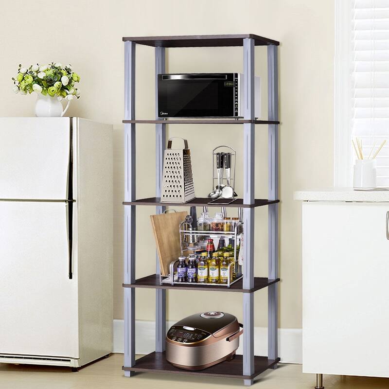 5-Tier Multi-Functional Storage Shelves Rack Display Bookcase - Black - 23.5" x 11.5" x 57" (L x W x H)