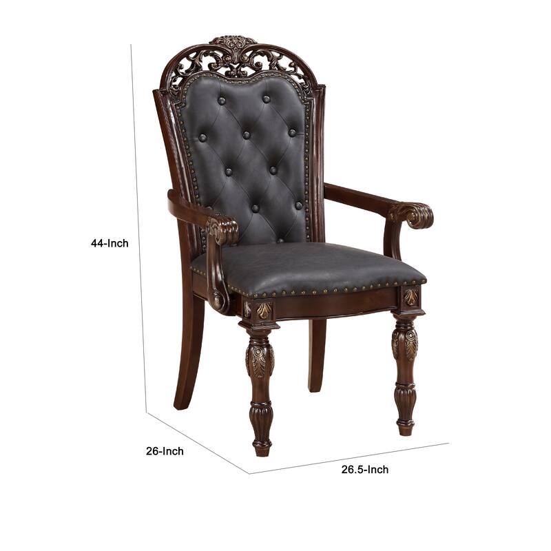 Nami Dining Armchair Set of 2, Traditional Carved Classy Cherry, Gray