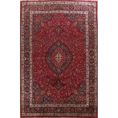 Vintage Large Floral Mashad Persian Area Rug Handmade Wool Carpet - 11'1" x 14'10"