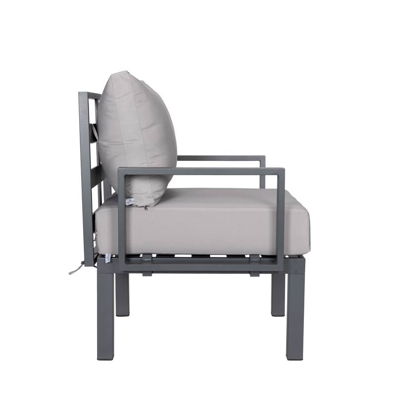 Chelsea 7-Piece Outdoor Patio Sectional Set with Firepit Table in Black Aluminum for Backyard Garden and Patio Deck