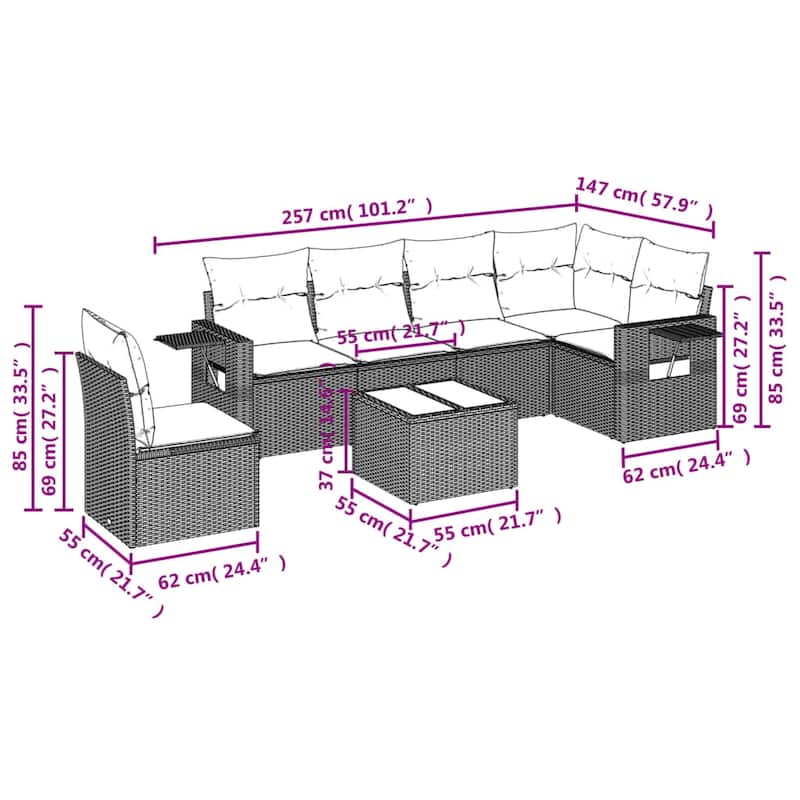 vidaXL Patio Sofa Set with Cushions Outdoor Conversation Furniture Poly Rattan