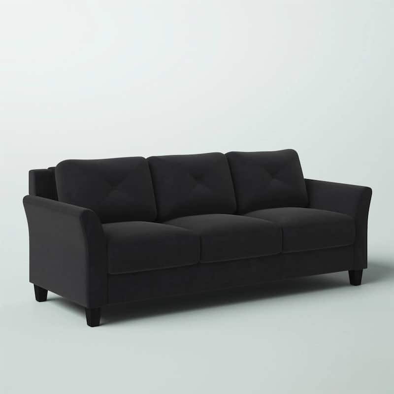 Modern 3-Seater Microfiber Upholstered Sofa with Tufted Cushions and Flared Arms Black Legs - 32.7'' H X 78.7'' W X 31.5'' D - Black