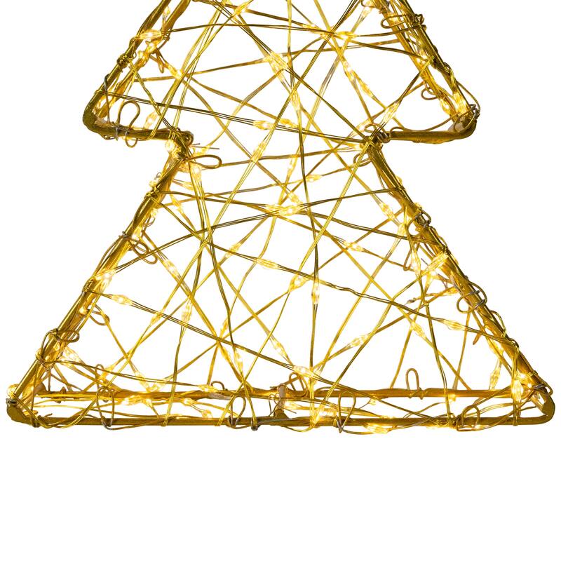 LED Lighted Wire Christmas Tree Decorations - 14" - Gold - Set of 2