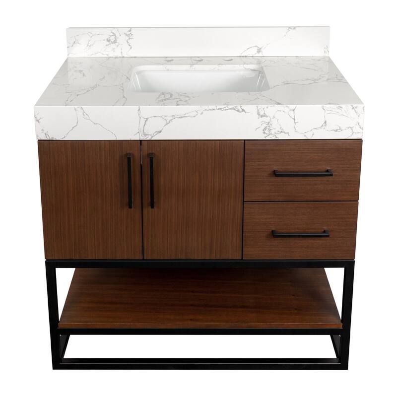 KitchenBathCollection Ellis 36" Bathroom Vanity with Engineered Marble Top