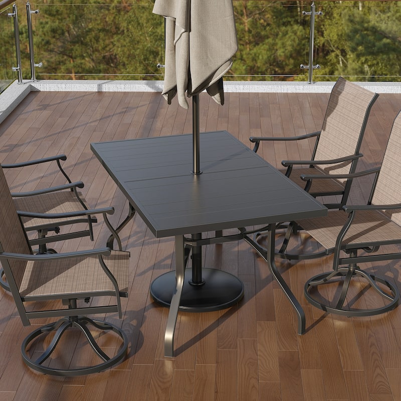 Outdoor Dining Table 60"x35", Rectangle Patio Dining Table with 1.57" Umbrella Hole, Outdoor Metal Furniture, Weather-Resistant
