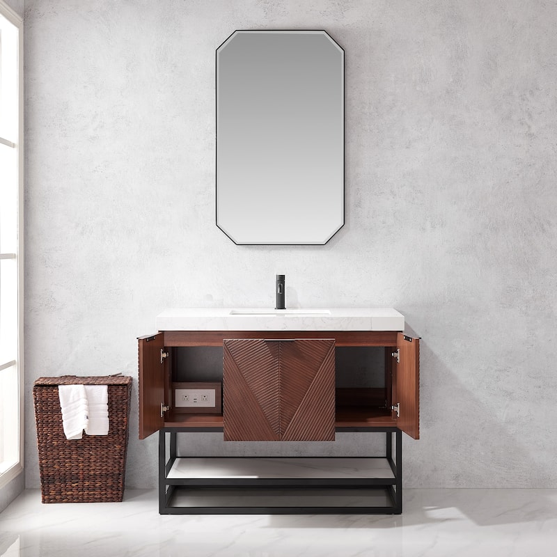 Mahon Single Bath Vanity with Composite Stone Top and Mirror
