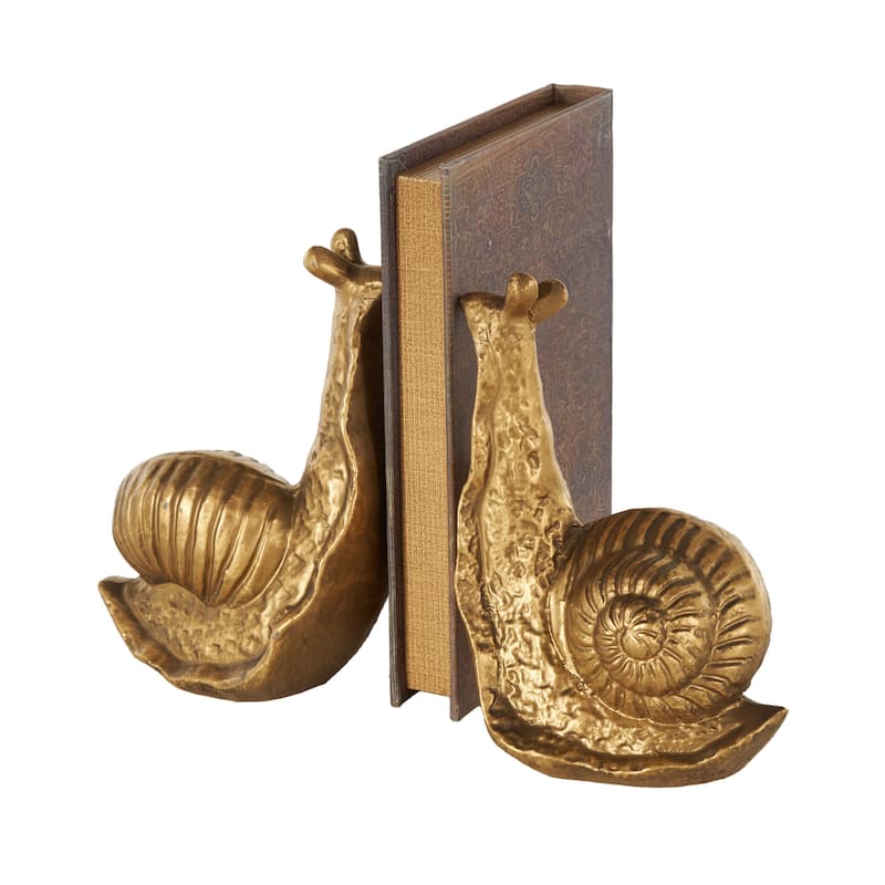 Metal Snail Standing Decorative Bookends - Set of 2 Gold - Roche River Decor - 4"W x 5"L x 7"H
