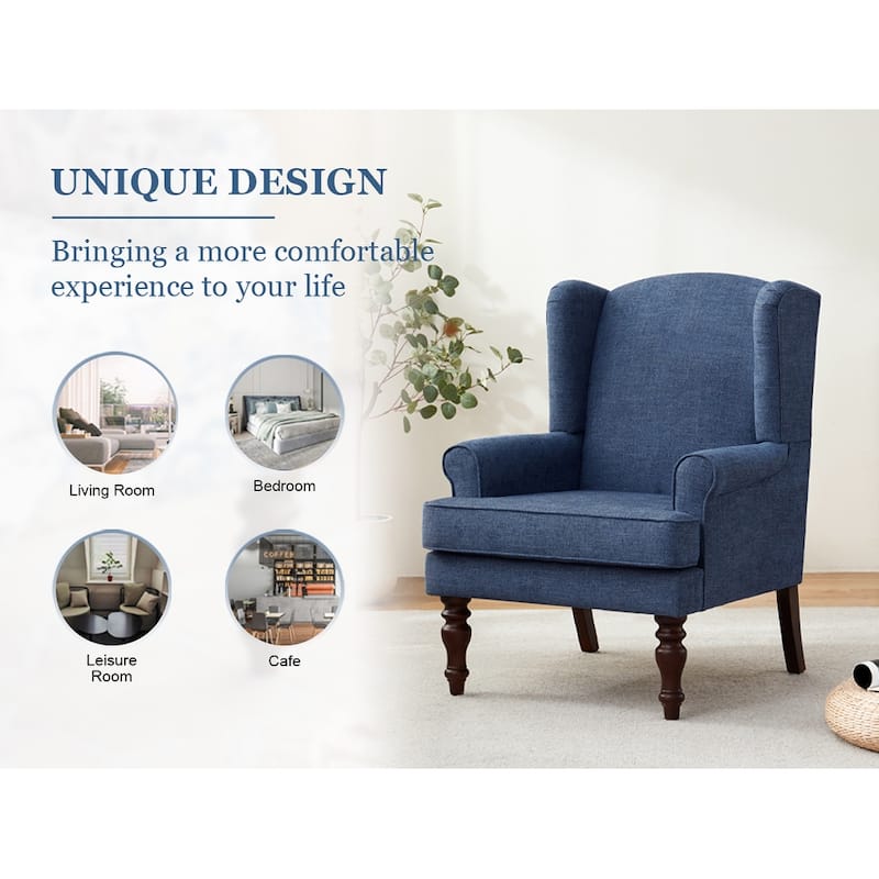 Accent Armchair with Turned Legs Set of 2 Blue/ Beige / Grey