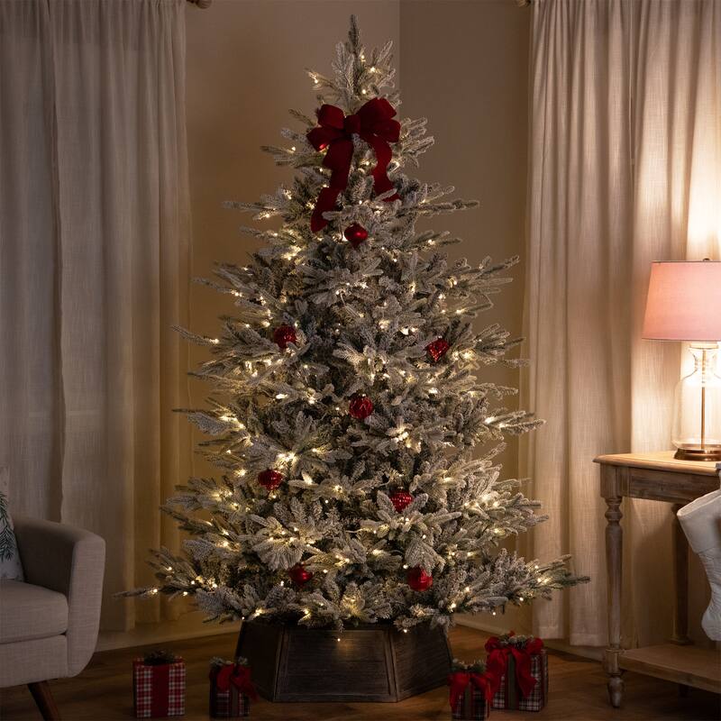 Real Touch™ Pre-Lit Flocked Grand Teton Pine Artificial Christmas Tree - 7.5' Warm White LED - 7.5 Foot