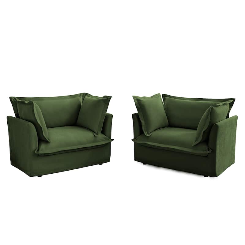 2-Piece Accent Chair with Deep Seat, Lounge Chair with High Back Pillows, Leisure Armchair with Removable Chenille Covers