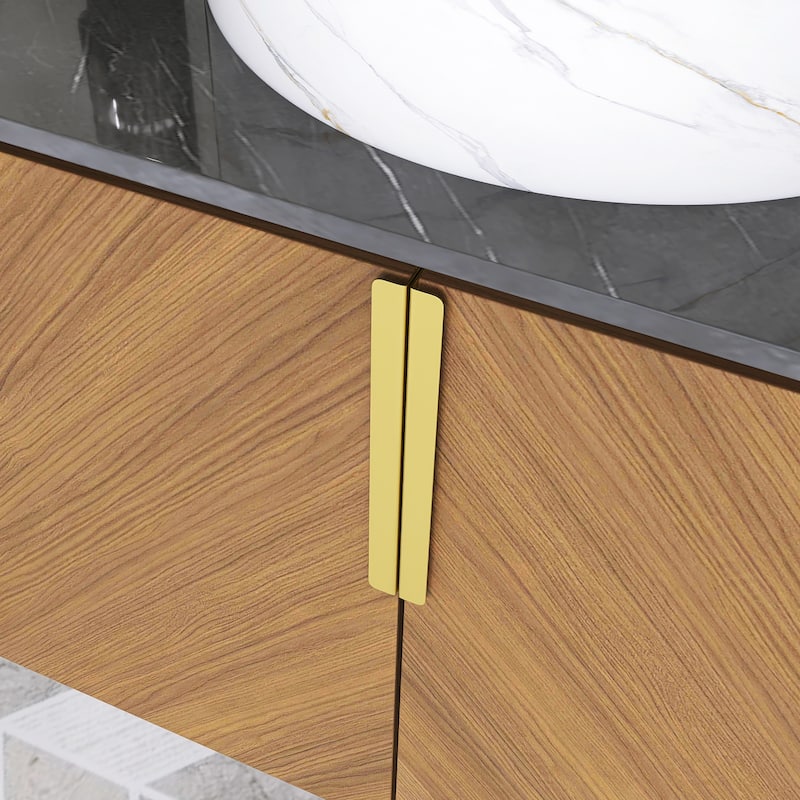 Wall-Mounted Bathroom Vanity with Stone White Ceramic Sink