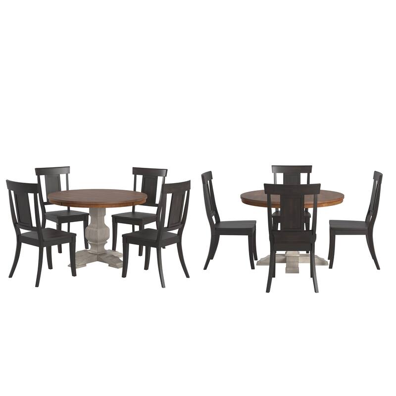 Ronda 45" Round Solid Wood Top Dining Set with Panel Back Chairs