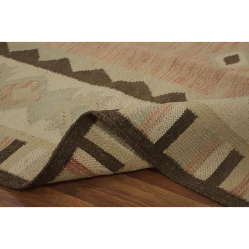 Hand Woven Oriental 100% Wool Carpet Southwestern Tribal Oranges & Rust Kilim Area Rug - 9' 8'' X 6' 6''