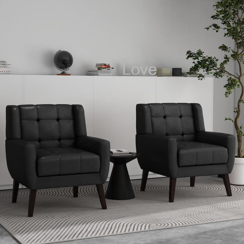 Tufted Arm Chair Upholstered Lounge Chair(Set of 2) - Black PU