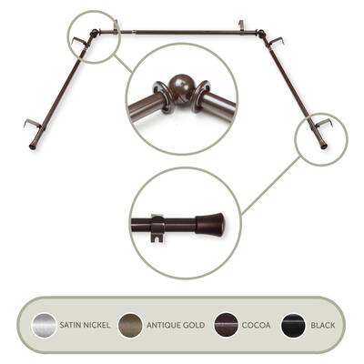 Bay Window Curtain Rod - Adjustable Steel Rod 28-48" - Includes End Caps & Hardware - 120