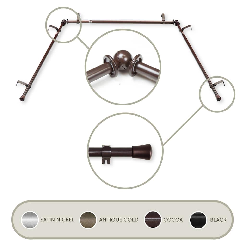 Bay Window Curtain Rod - Adjustable Steel Rod 28-48" - Includes End Caps & Hardware - 120
