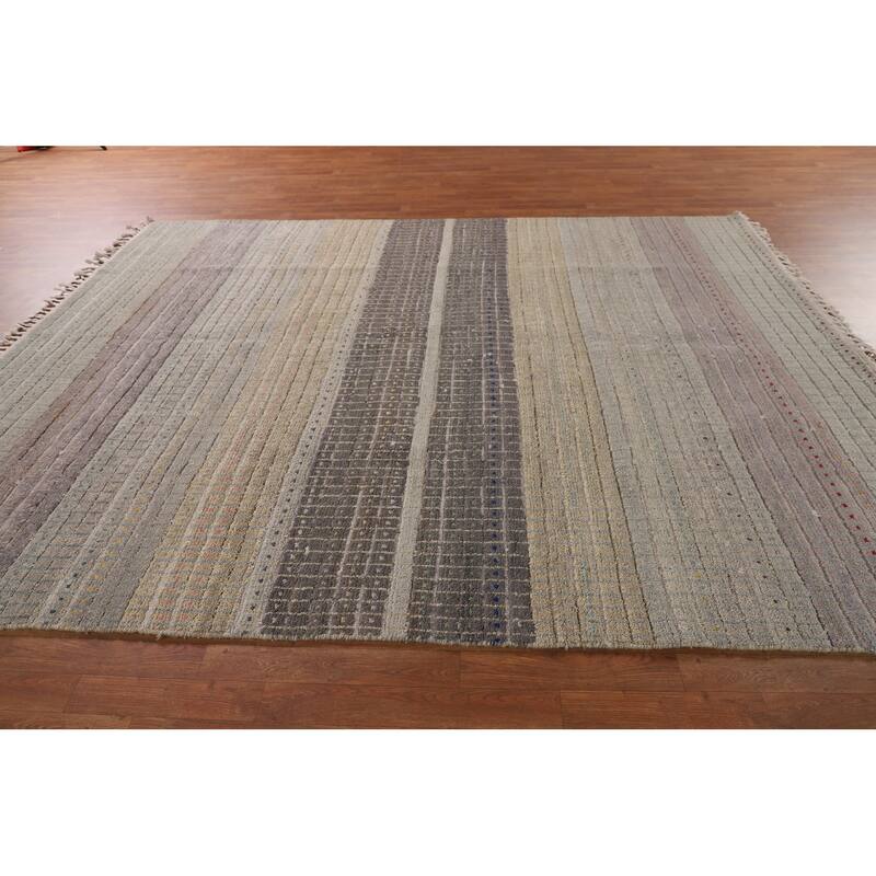 Striped Moroccan Style Area Rug Hand-Knotted Wool Carpet - 8'0" x 10'3"