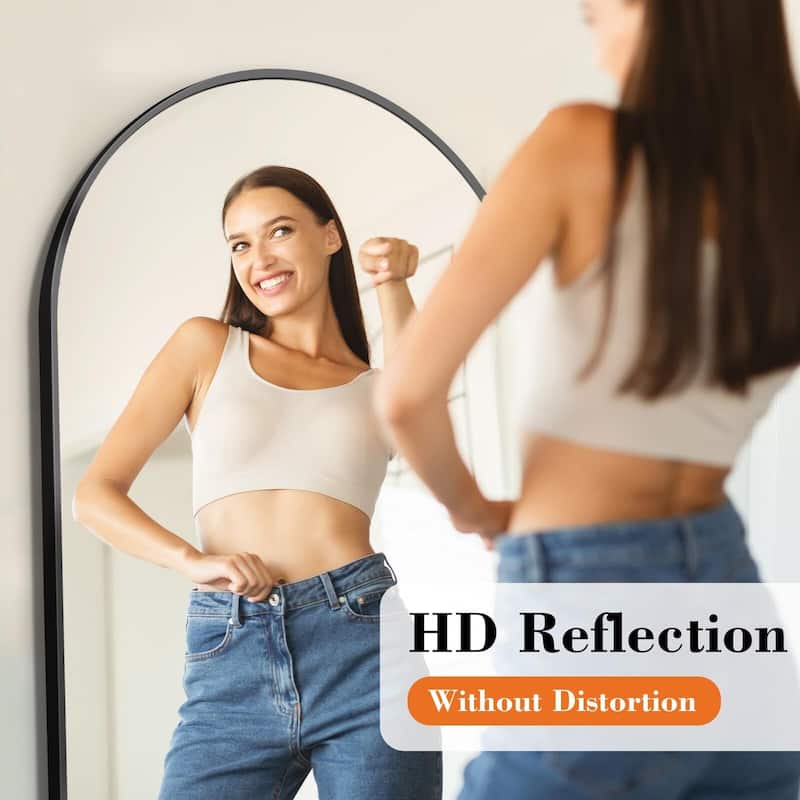Modern Arched Aluminum Frame Full Length Mirror with Stand for Bedroom, Cloakroom 21" x 64" - 21*64