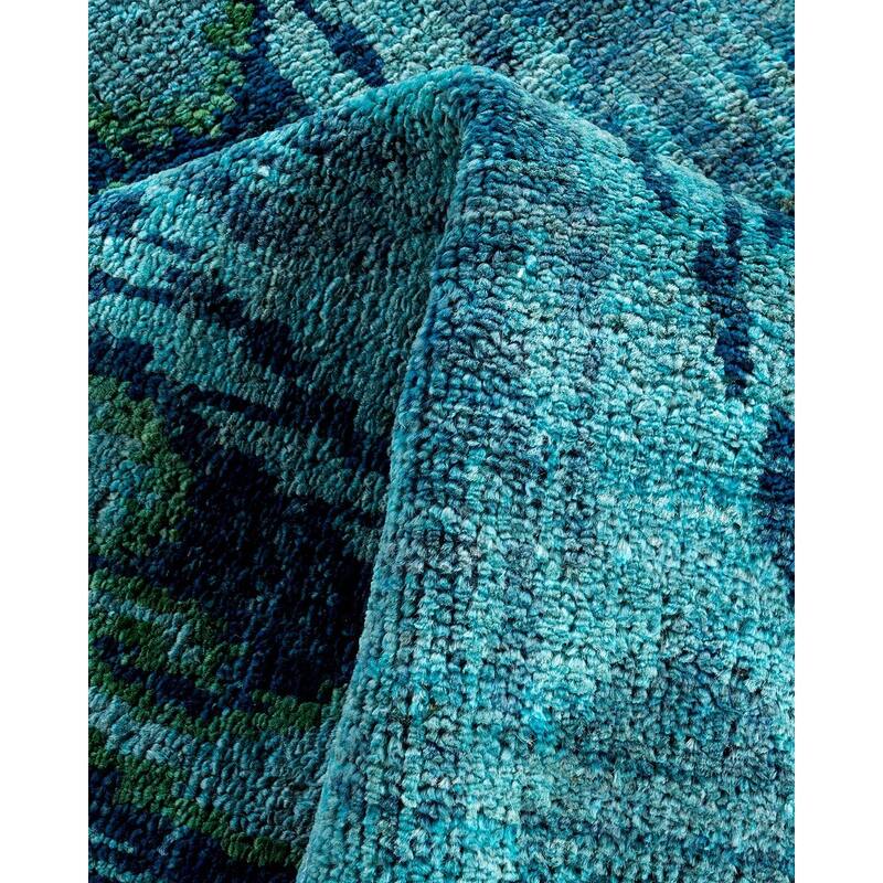 Modern One-of-a-Kind Hand-Knotted Runner Rug - Blue, 4' 1" x 16' 4" - 4' 1" x 16' 4"