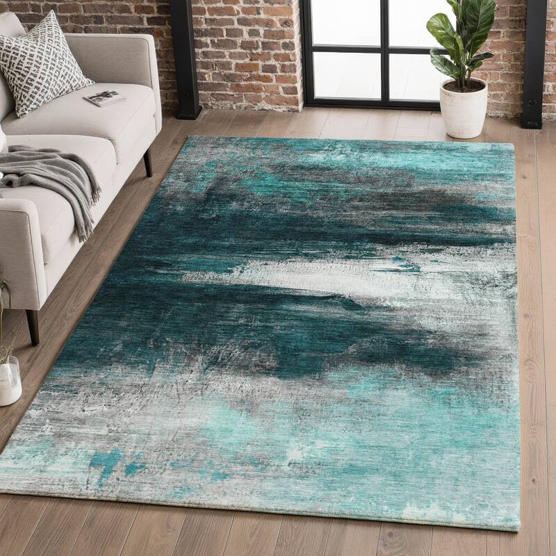 Premium Washable Super Soft Modern Abstract Mayfield Rug - Teal - 9' x 12'