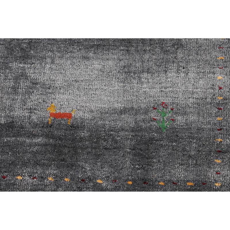 Hand Knotted Oriental 100% Wool Carpet Tribal Animal Pictorial Greys & Charcoal Gabbeh Area Rug - 5' 9'' X 4' 5''