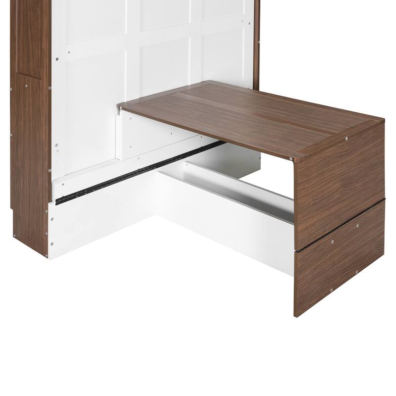 Full Size Murphy Bed Office Combo with Walnut Finish, Fold Down Bed w/ Workstation for Home Office Studio Contemporary Wall Bed