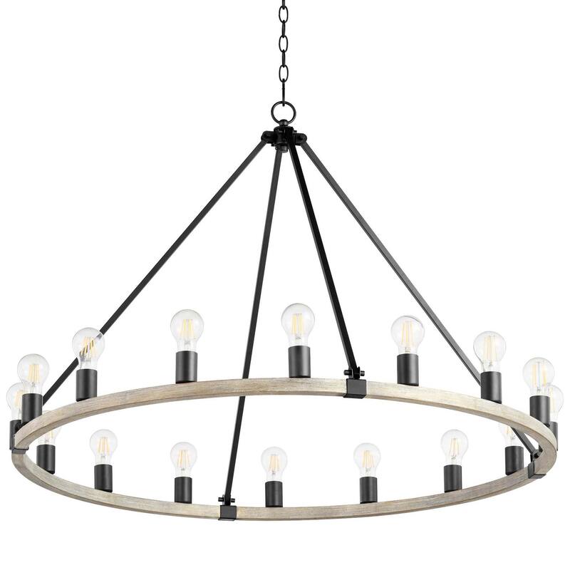 Quorum International 64-16-41 Paxton 16 Light 42" Wide Ring Chandelier - Textured Black / Weathered Oak