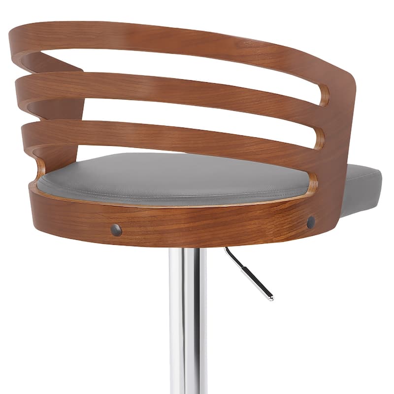 Grey Fabric Adjustable Height Bar Chair with Chrome Base and Swivel Seat - 19” x 19” x 44” (D x W x H)