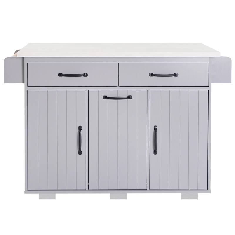 Rolling Kitchen Island with Trash Can Storage Cabinet, Kitchen Cart with Drop Leaf, Spice Rack, Towel Rack and Drawer