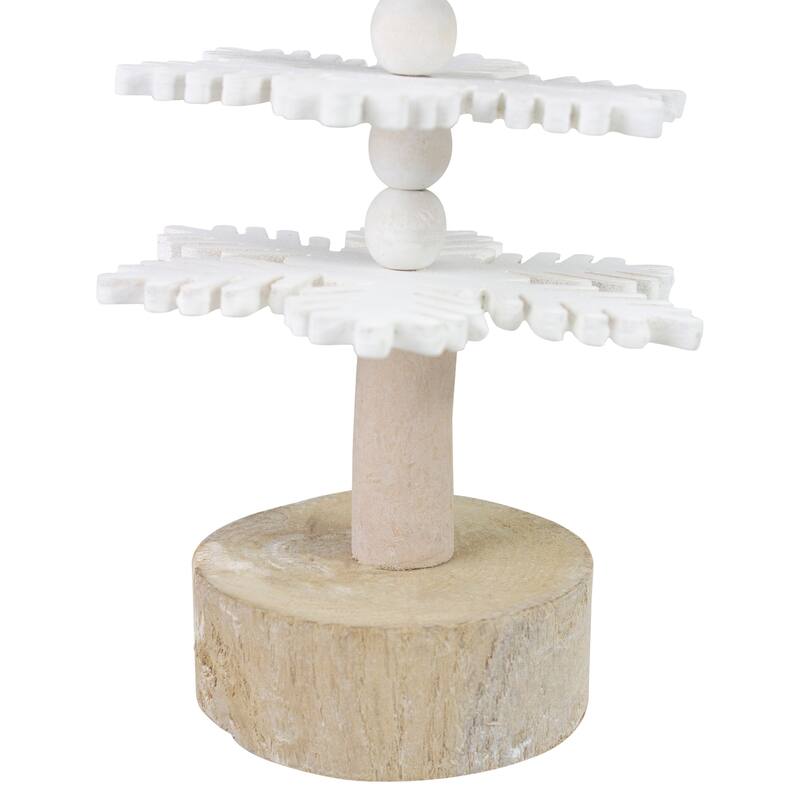 16" White Wood Snowflake Cutout Christmas Tree a Star Table Top Decor