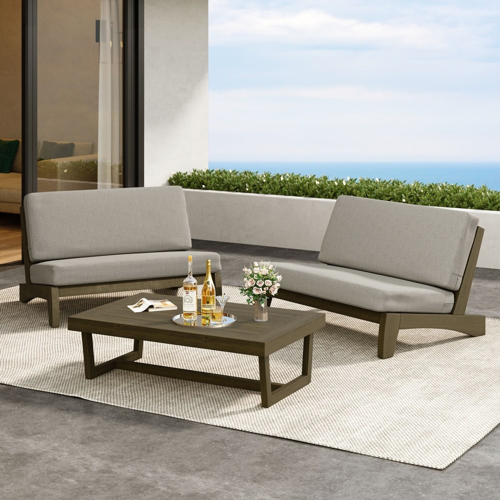 Outdoor 3-Piece Lovesaet Sofa Conversation Set with Coffee Table