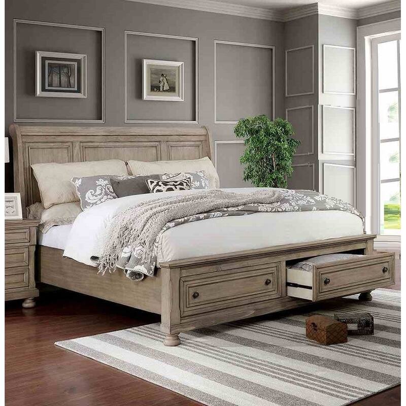 Transitional 1PC Gray Finish Footboard Drawers Bed