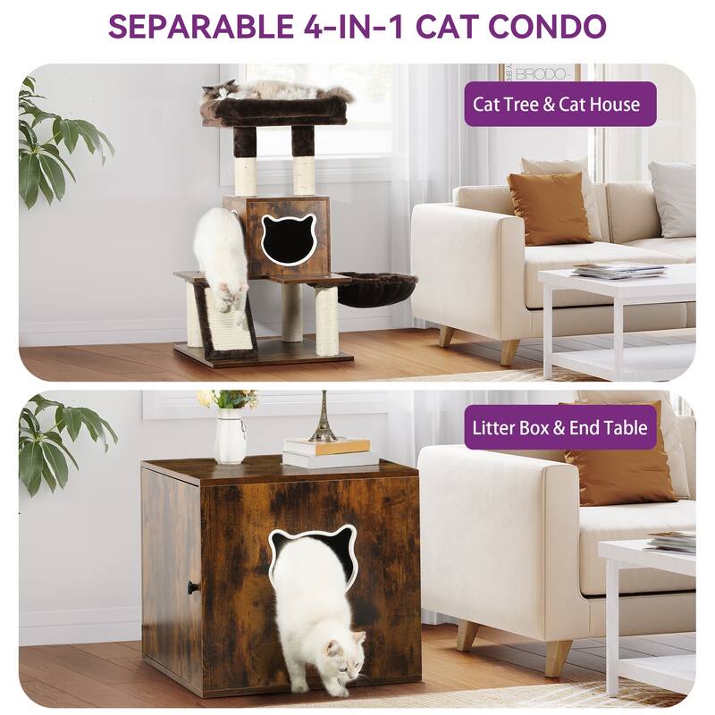 Moasis 59" Cat Condo with Litter Box Enclosure, Cat Bed, Cat House, Cat Tree